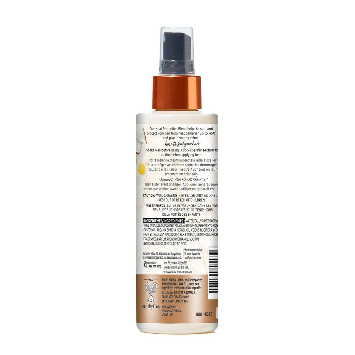 Hair Food Coconut & Argan Oil Heat Protectant Leave-In Spray - 450°F Protection, Sulfate-Free, Paraben-Free, for All Hair Types, 6.4 Fl Oz Avelisse