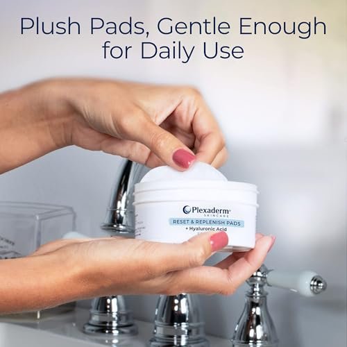 Plexaderm Reset and Replenish Pads with Hyaluronic Acid - Gently Remove Dirt, Oil & Makeup While Hydrating Skin (50 Count) Avelisse