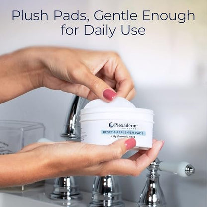 Plexaderm Reset and Replenish Pads with Hyaluronic Acid - Gently Remove Dirt, Oil & Makeup While Hydrating Skin (50 Count) Avelisse