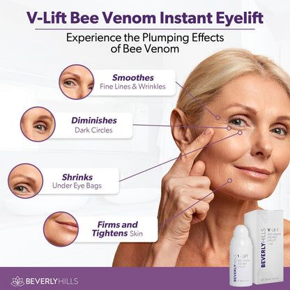 Beverly Hills V-Lift Instant Eye Lift & Eye Tuck Bee Venom Serum – 30mL (120-Day Supply) for Puffy Eyes, Dark Circles, Wrinkles & Under Eye Bags Avelisse