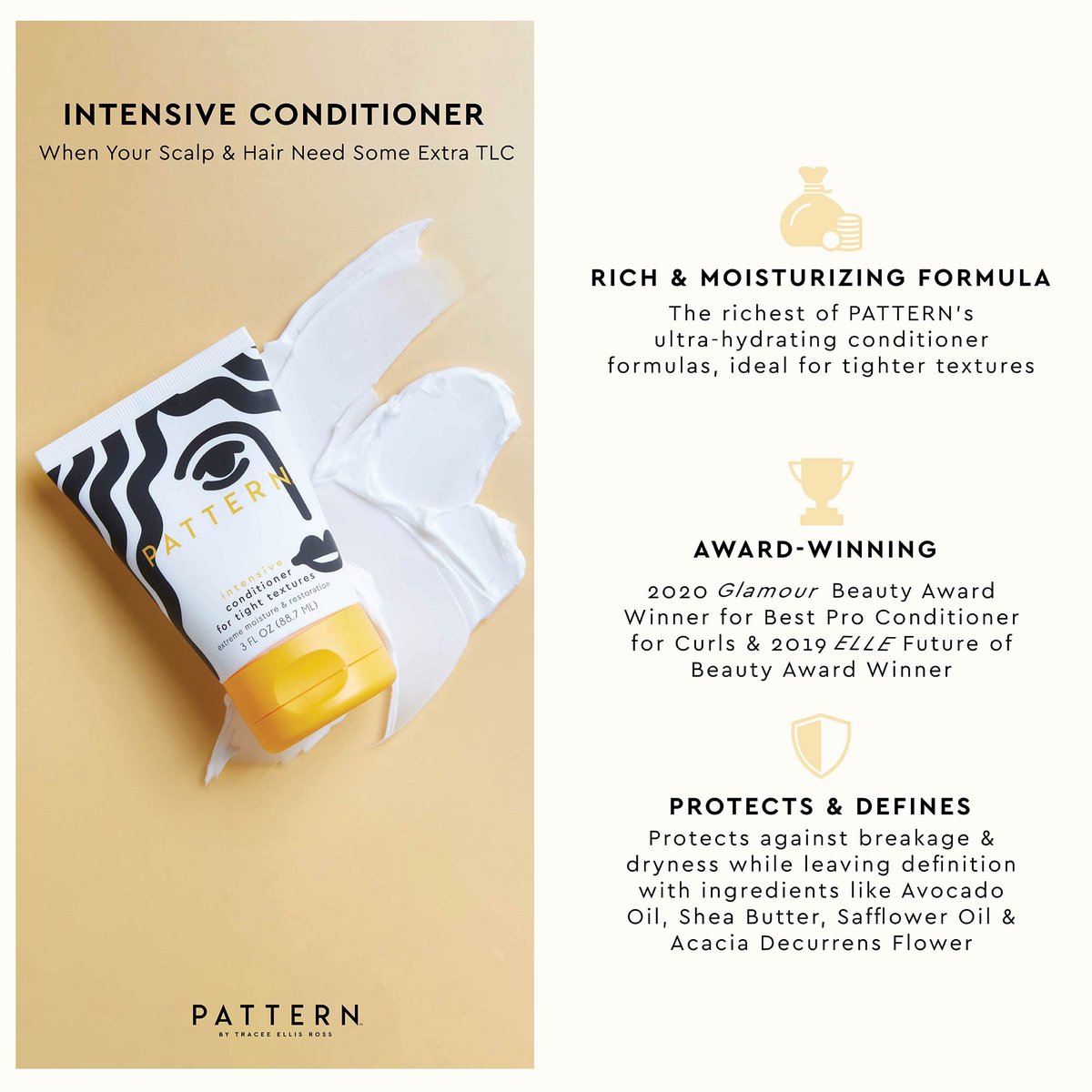 PATTERN Beauty Intensive Conditioner - Deep Hydration for Curly Hair 3c-4c, 13 Fl Oz Avelisse