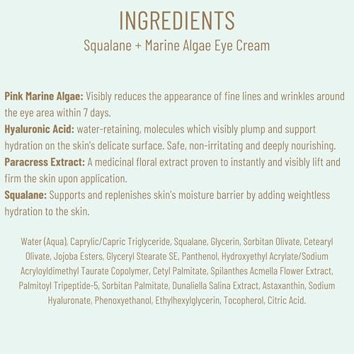 BIOSSANCE Squalane and Marine Algae Eye Cream - Anti-Aging Eye Cream for Fine Lines, Wrinkles, and Puffiness - Hydrating & Lifting Formula with Hyaluronic Acid and Paracress Extract - 0.5 oz Avelisse