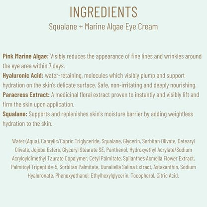 BIOSSANCE Squalane and Marine Algae Eye Cream - Anti-Aging Eye Cream for Fine Lines, Wrinkles, and Puffiness - Hydrating & Lifting Formula with Hyaluronic Acid and Paracress Extract - 0.5 oz Avelisse
