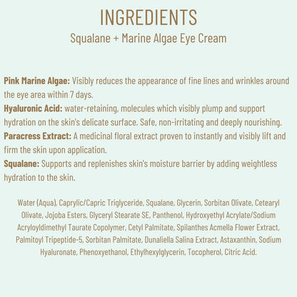 BIOSSANCE Squalane and Marine Algae Eye Cream - Anti-Aging Eye Cream for Fine Lines, Wrinkles, and Puffiness - Hydrating & Lifting Formula with Hyaluronic Acid and Paracress Extract - 0.5 oz Avelisse