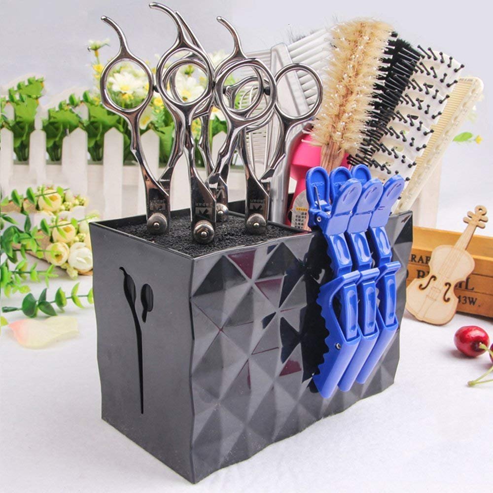 JIAKAI Professional Salon Scissors Box – Black Acrylic Shears Case for Stylist Scissors Rack Holder & Hairdressing Combs Clips Storage - görsel 5