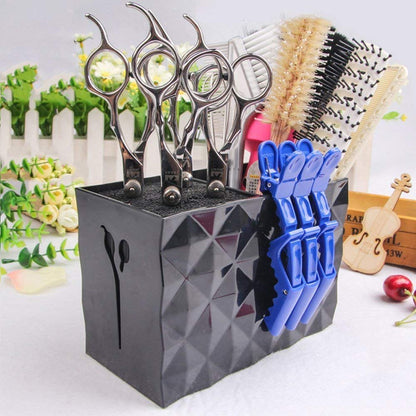 JIAKAI Professional Salon Scissors Box – Black Acrylic Shears Case for Stylist Scissors Rack Holder & Hairdressing Combs Clips Storage