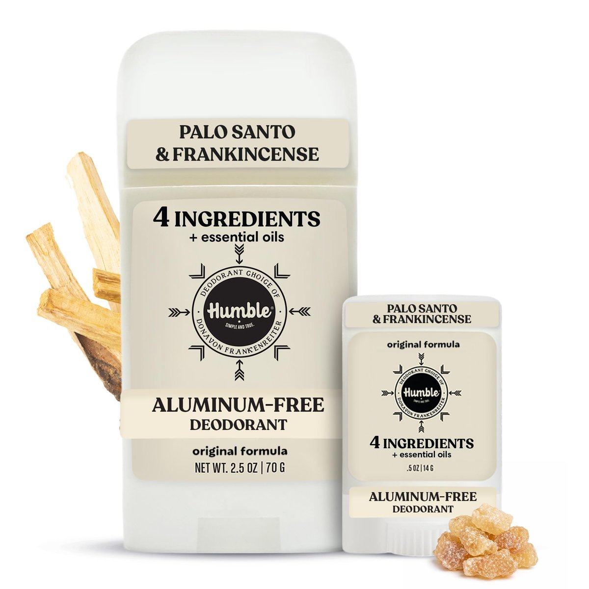 Humble Aluminum-Free Deodorant for Women & Men, Palo Santo & Frankincense - Clean & Fresh Natural Deodorant Stick with Essential Oils for Long-Lasting Odor Control - Full & Travel 2 Piece Set Avelisse