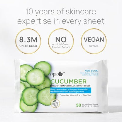 Epielle Makeup Remover Wipes with Vitamin C, Watermelon & Cucumber - Hypoallergenic, Alcohol-Free Daily Facial Cleansing Towelettes, 180 Count Avelisse