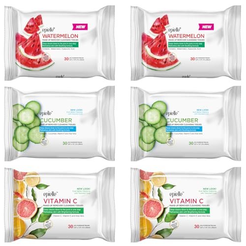 Epielle Makeup Remover Wipes with Vitamin C, Watermelon & Cucumber - Hypoallergenic, Alcohol-Free Daily Facial Cleansing Towelettes, 180 Count Avelisse