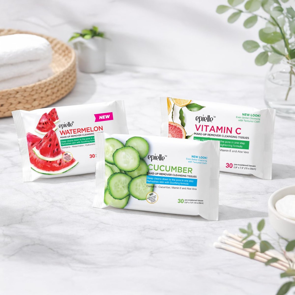 Epielle Makeup Remover Wipes with Vitamin C, Watermelon & Cucumber - Hypoallergenic, Alcohol-Free Daily Facial Cleansing Towelettes, 180 Count Avelisse