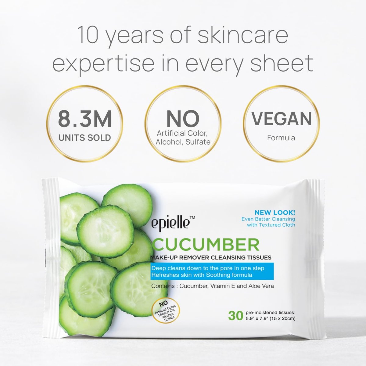 Epielle Makeup Remover Wipes with Vitamin C, Watermelon & Cucumber - Hypoallergenic, Alcohol-Free Daily Facial Cleansing Towelettes, 180 Count Avelisse