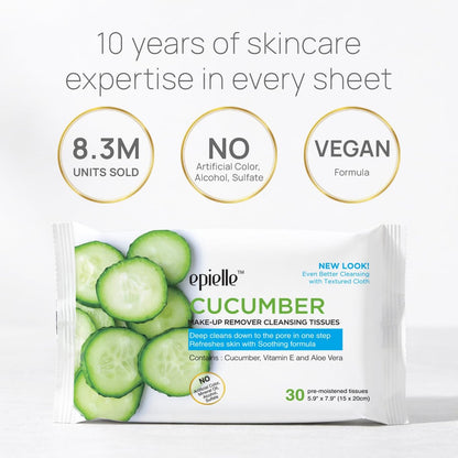 Epielle Makeup Remover Wipes with Vitamin C, Watermelon & Cucumber - Hypoallergenic, Alcohol-Free Daily Facial Cleansing Towelettes, 180 Count Avelisse