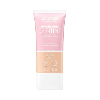 COVERGIRL Clean Fresh Nourishing Skin Tint, 520 Fair/Light - Dewy Finish Liquid Foundation with Coconut & Aloe, Vegan