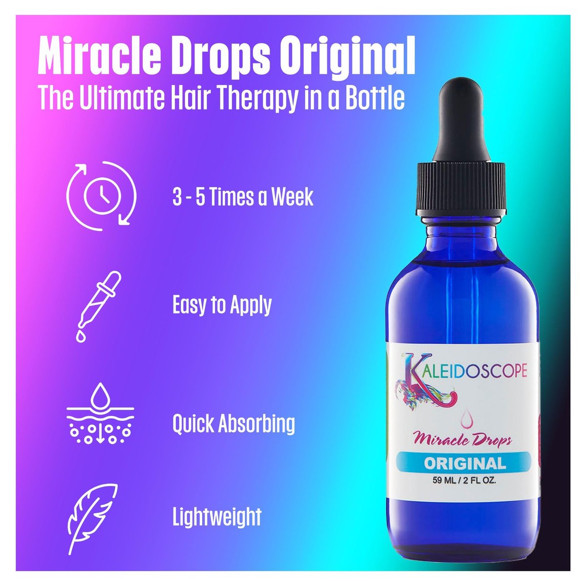 Kaleidoscope Miracle Drops - Quick Absorbing Hair Oil for Dry Scalp & Hair Growth - 2oz - görsel 7