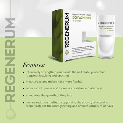 Regenerum Regenerative Nail Polish Serum – Strengthen & Protect Nail Plate with Vitamin Complex, Minerals & Algae Oil, Stimulates Growth (8 ml)