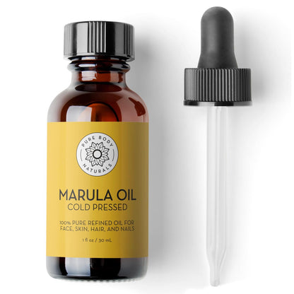 Pure Body Naturals Marula Facial Oil - Cold-Pressed, 100% Natural Face and Hair Oil for Dry, Sensitive, and Acne-Prone Skin - 1 Fl Oz