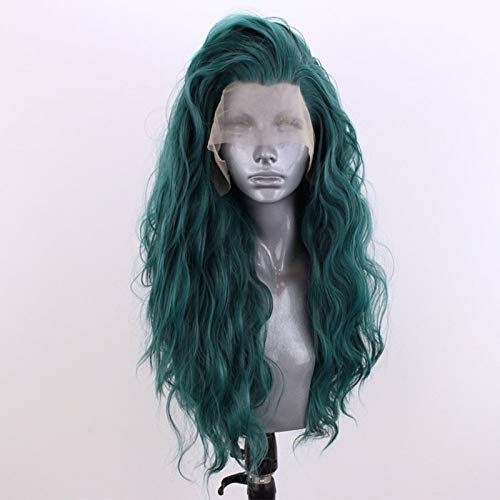 Choshim 24inch Green Synthetic Lace Front Wig – Heat Resistant Long Curly Wavy Water Wave Party Wig - görsel 1
