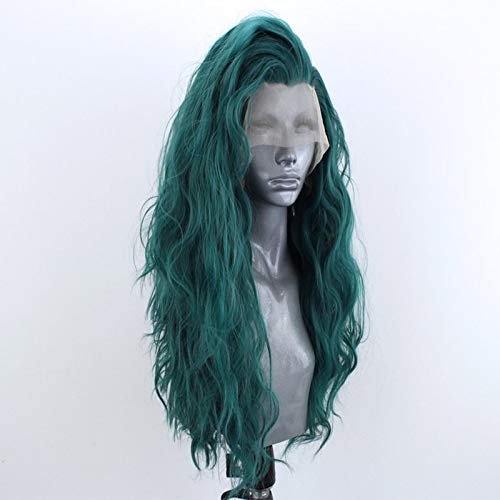 Choshim 24inch Green Synthetic Lace Front Wig – Heat Resistant Long Curly Wavy Water Wave Party Wig - görsel 2