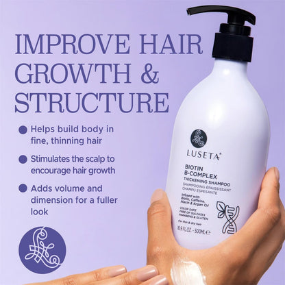 Luseta Biotin B-Complex Thickening Shampoo for Hair Growth and Strengthener - Hair Loss Treatment for Thinning Hair with Biotin, Caffeine, and Argan Oil for Men & Women - All Hair Types (16.9oz) Avelisse
