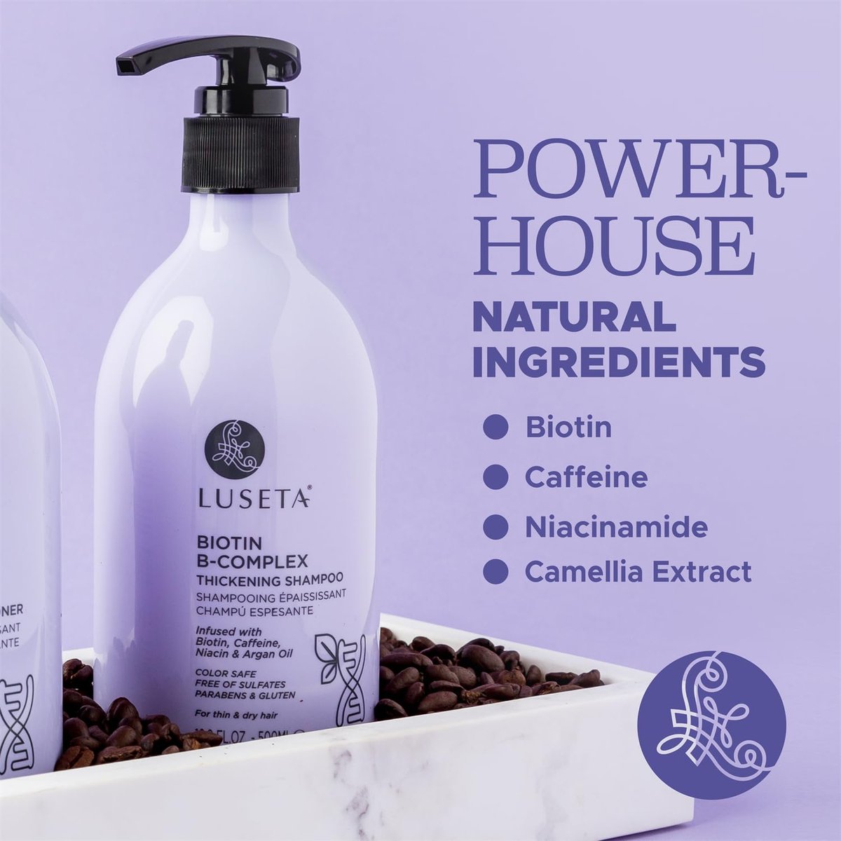Luseta Biotin B-Complex Thickening Shampoo for Hair Growth and Strengthener - Hair Loss Treatment for Thinning Hair with Biotin, Caffeine, and Argan Oil for Men & Women - All Hair Types (16.9oz) Avelisse