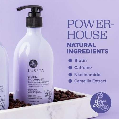 Luseta Biotin B-Complex Thickening Shampoo for Hair Growth and Strengthener - Hair Loss Treatment for Thinning Hair with Biotin, Caffeine, and Argan Oil for Men & Women - All Hair Types (16.9oz) Avelisse