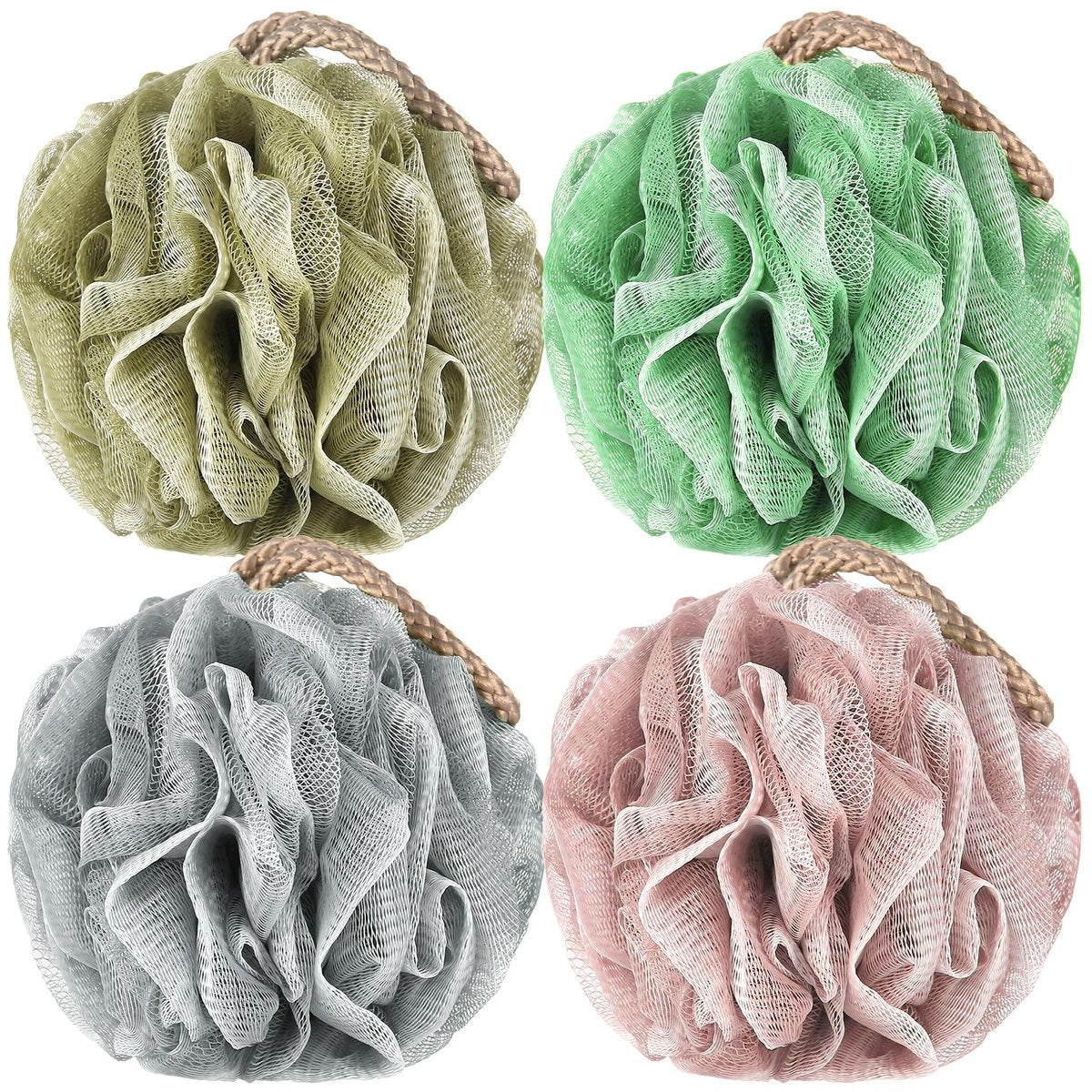 GoWorth Loofah Sponge Pack of 4 – Deep Cleansing Body Scrubber for Shower, Exfoliating Bath Sponge with Handle for Women and Men - görsel 1