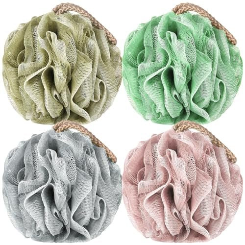 GoWorth Loofah Sponge Pack of 4 – Deep Cleansing Body Scrubber for Shower, Exfoliating Bath Sponge with Handle for Women and Men - görsel 2