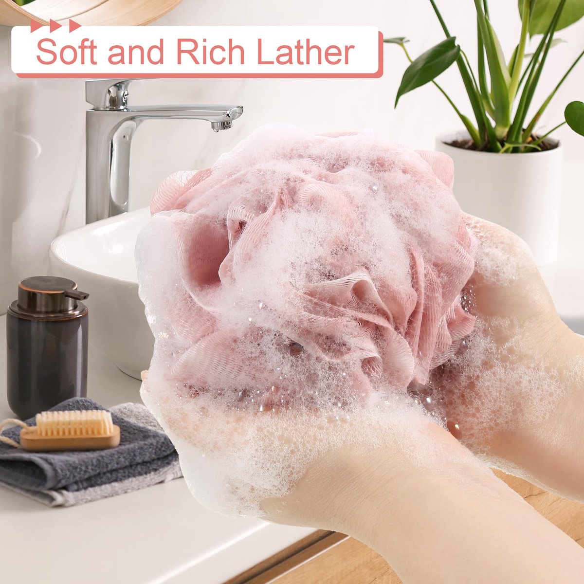 GoWorth Loofah Sponge Pack of 4 – Deep Cleansing Body Scrubber for Shower, Exfoliating Bath Sponge with Handle for Women and Men - görsel 7