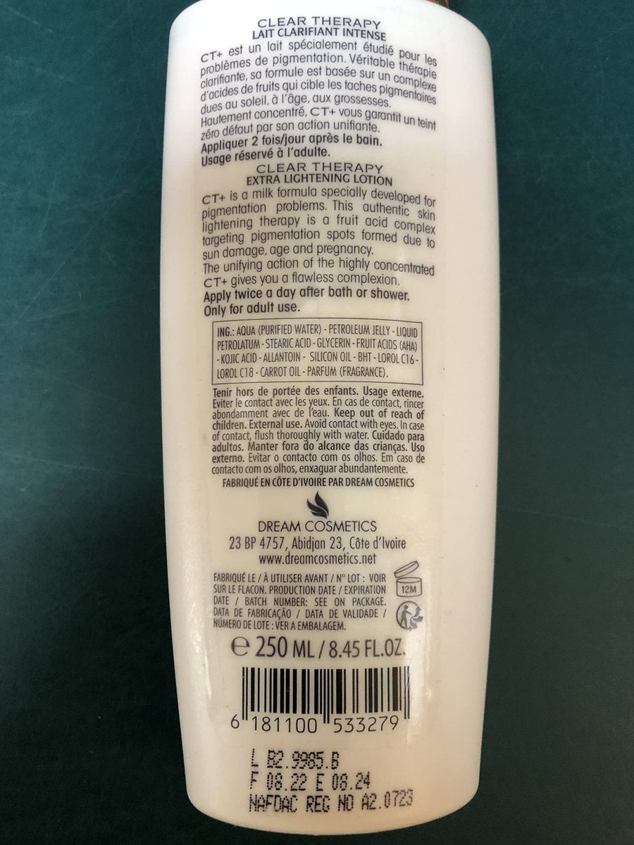 CT+ Clear Therapy Extra Lightening Lotion with Carrot Oil - 250ml (8.5 Fl Oz) for Dry & Eczema-Prone Skin - görsel 3