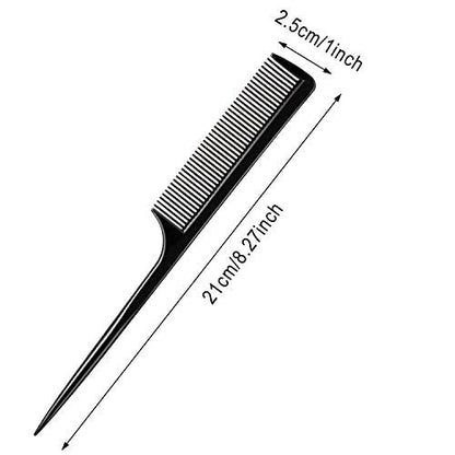 Boao 12 Pack Rat Tail Comb Styling Plastic Anti-Static Heat Resistant Tail Comb for All Hair Types Fine Tooth for Men and Women (Black)