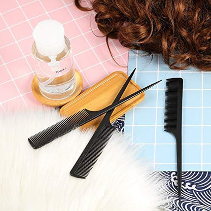 Boao 12 Pack Rat Tail Comb Styling Plastic Anti-Static Heat Resistant Tail Comb for All Hair Types Fine Tooth for Men and Women (Black)