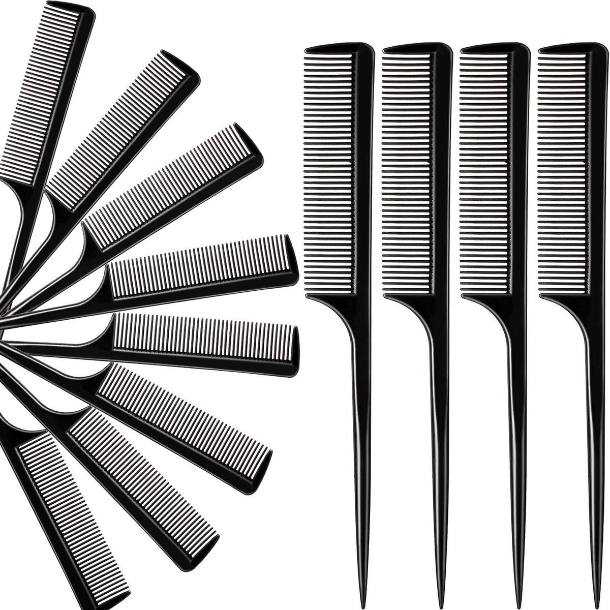 Boao 12 Pack Rat Tail Comb Styling Plastic Anti-Static Heat Resistant Tail Comb for All Hair Types Fine Tooth for Men and Women (Black) - görsel 1