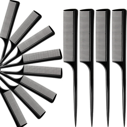 Boao 12 Pack Rat Tail Comb Styling Plastic Anti-Static Heat Resistant Tail Comb for All Hair Types Fine Tooth for Men and Women (Black)