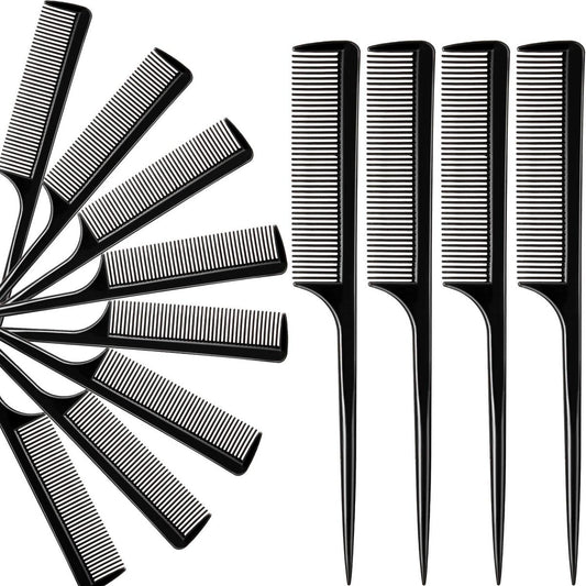 Boao 12 Pack Rat Tail Comb Styling Plastic Anti-Static Heat Resistant Tail Comb for All Hair Types Fine Tooth for Men and Women (Black)