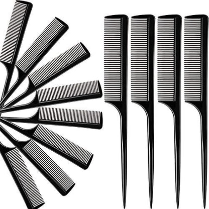 Boao 12 Pack Rat Tail Comb Styling Plastic Anti-Static Heat Resistant Tail Comb for All Hair Types Fine Tooth for Men and Women (Black)
