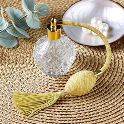 BOGZON 80ml Clear Crystal Vintage Style Perfume Bottle with Gold Long Spray Tassels - Refillable Glass Atomizer Pump