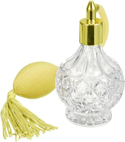 BOGZON 80ml Clear Crystal Vintage Style Perfume Bottle with Gold Long Spray Tassels - Refillable Glass Atomizer Pump