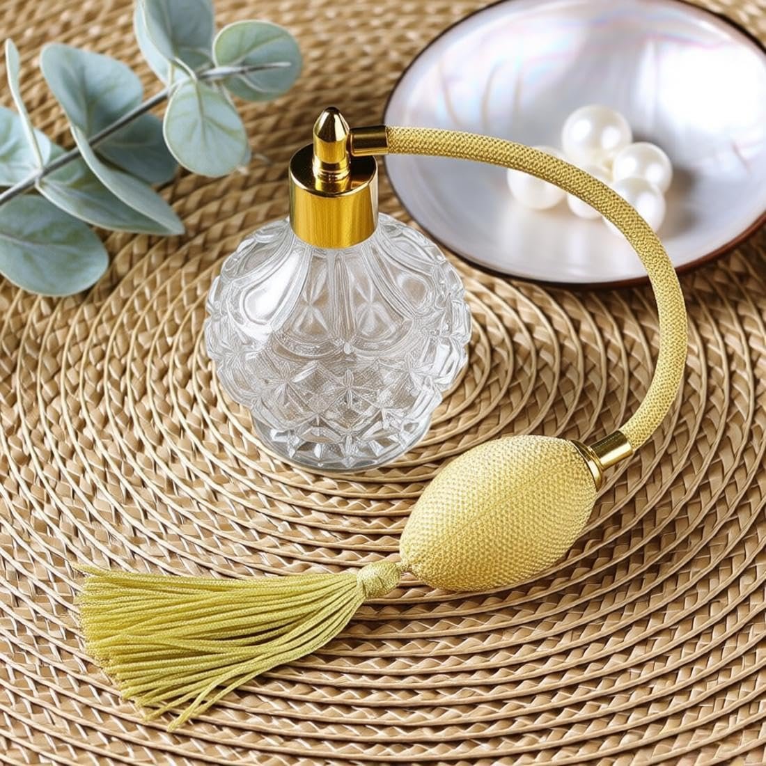 BOGZON 80ml Clear Crystal Vintage Style Perfume Bottle with Gold Long Spray Tassels - Refillable Glass Atomizer Pump - görsel 6