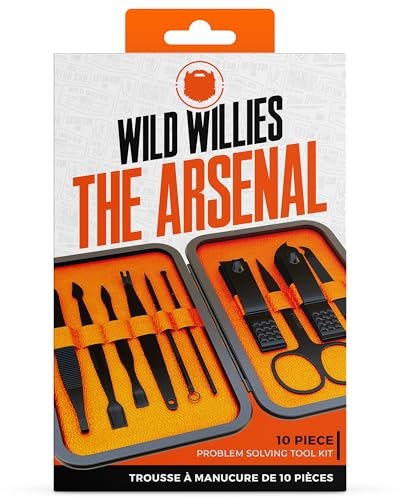 Wild Willies 10-Piece Pedicure & Manicure Kit for Men & Women - Compact Travel Nail Grooming Set with Clippers, Scissors, Tweezers, Files Avelisse