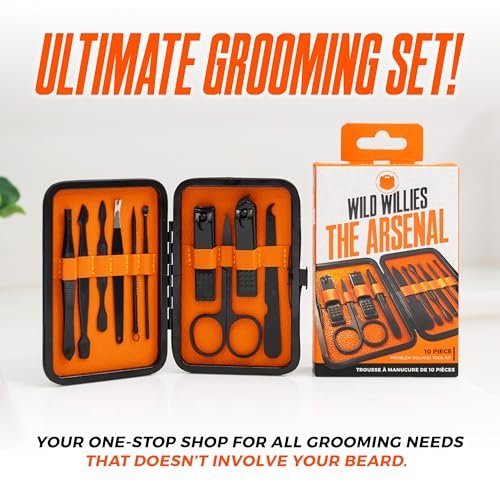 Wild Willies 10-Piece Pedicure & Manicure Kit for Men & Women - Compact Travel Nail Grooming Set with Clippers, Scissors, Tweezers, Files Avelisse