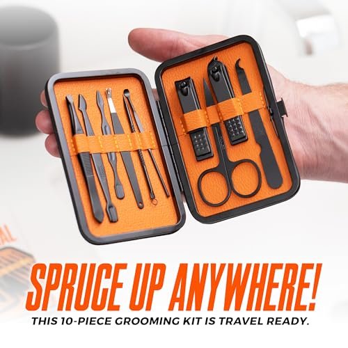 Wild Willies 10-Piece Pedicure & Manicure Kit for Men & Women - Compact Travel Nail Grooming Set with Clippers, Scissors, Tweezers, Files Avelisse