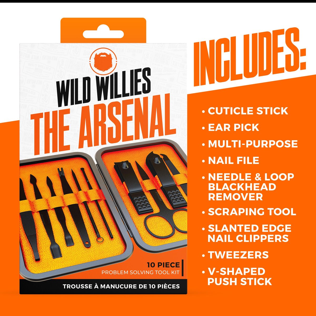 Wild Willies 10-Piece Pedicure & Manicure Kit for Men & Women - Compact Travel Nail Grooming Set with Clippers, Scissors, Tweezers, Files Avelisse