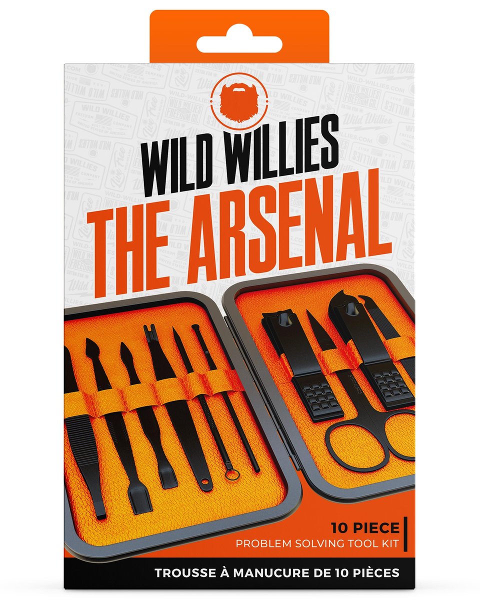Wild Willies 10-Piece Pedicure & Manicure Kit for Men & Women - Compact Travel Nail Grooming Set with Clippers, Scissors, Tweezers, Files Avelisse