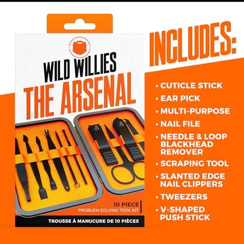 Wild Willies 10-Piece Pedicure & Manicure Kit for Men & Women - Compact Travel Nail Grooming Set with Clippers, Scissors, Tweezers, Files Avelisse