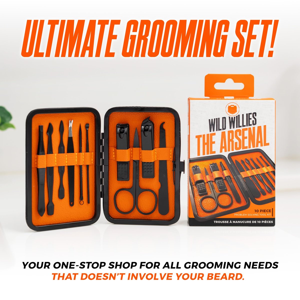 Wild Willies 10-Piece Pedicure & Manicure Kit for Men & Women - Compact Travel Nail Grooming Set with Clippers, Scissors, Tweezers, Files Avelisse
