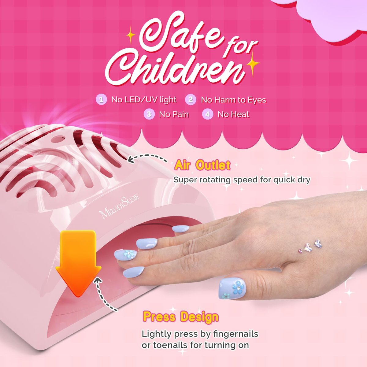 MelodySusie Portable Kids Nail Dryer - Mini Nail Fan for Water Based Nail Polish, Safe for Kids, Pink, 1 Count Avelisse