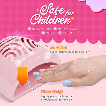 MelodySusie Portable Kids Nail Dryer - Mini Nail Fan for Water Based Nail Polish, Safe for Kids, Pink, 1 Count Avelisse