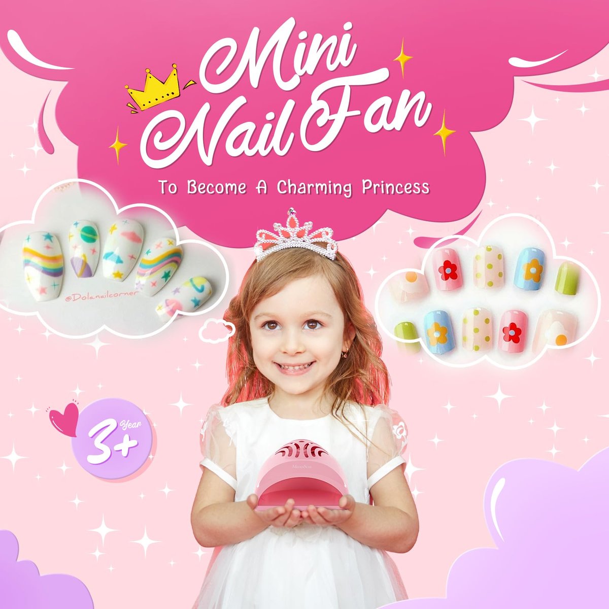 MelodySusie Portable Kids Nail Dryer - Mini Nail Fan for Water Based Nail Polish, Safe for Kids, Pink, 1 Count Avelisse