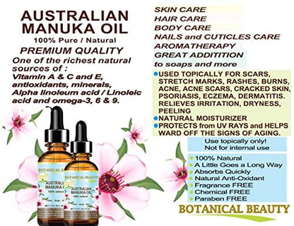 Botanical Beauty MANUKA OIL Wild Growth Raw 100% Natural Virgin Unrefined Cold Pressed Carrier Oil for Skin, Face, Hair, Lip and Nail Care Anti-Aging 0.5 Fl Oz - 15 ml Avelisse