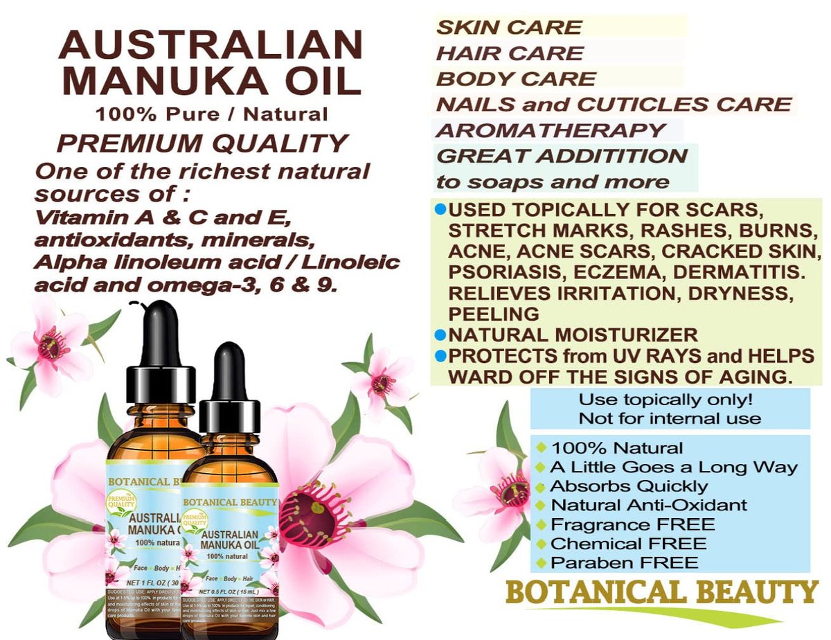 Botanical Beauty MANUKA OIL Wild Growth Raw 100% Natural Virgin Unrefined Cold Pressed Carrier Oil for Skin, Face, Hair, Lip and Nail Care Anti-Aging 0.5 Fl Oz - 15 ml Avelisse